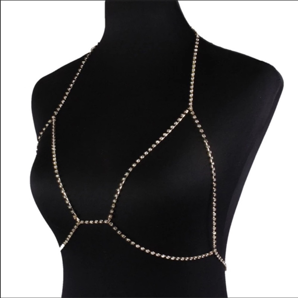 Silver Plated Rhinestone Bra Chain Size: OS - Picture 2 of 6